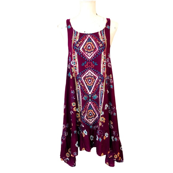 Intimately FREE PEOPLE Burgundy Floral Tank Top High Low Dress M - Picture 3 of 12